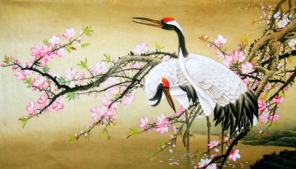 Китайская живопись птицы Журавлик