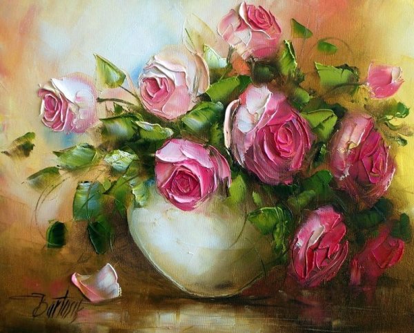 Розы цветы мастихином от польской художницы Ewa Bartosik