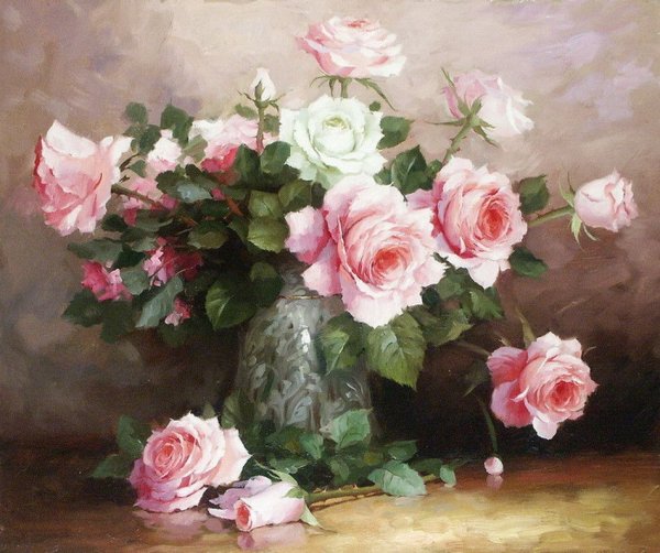 Натюрморт с розами живопись