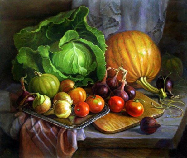 Шумакова Елена. Натюрморт с овощами и тыквой