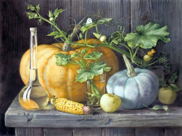Натюрморт с тыквой акварель Елены Базановой
