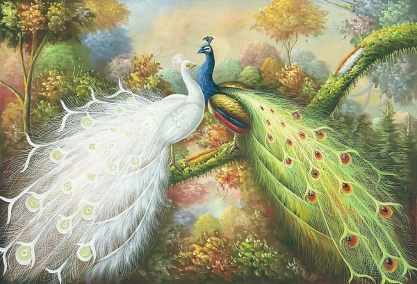 Картина с двумя павлинами