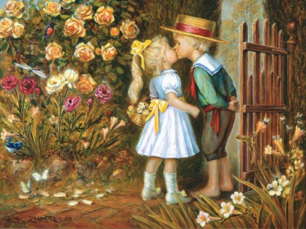 Детский поцелуй на картинах художников
