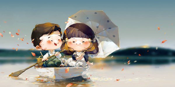 Мальчик и девочка в лодке