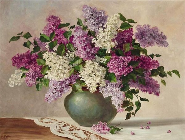 Натюрморт с сиренью живопись