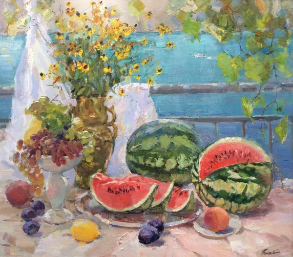 Живопись маслом арбузом натюрморт Елена Полуян