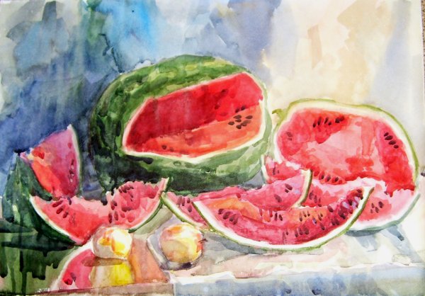 Арбуз акварелью