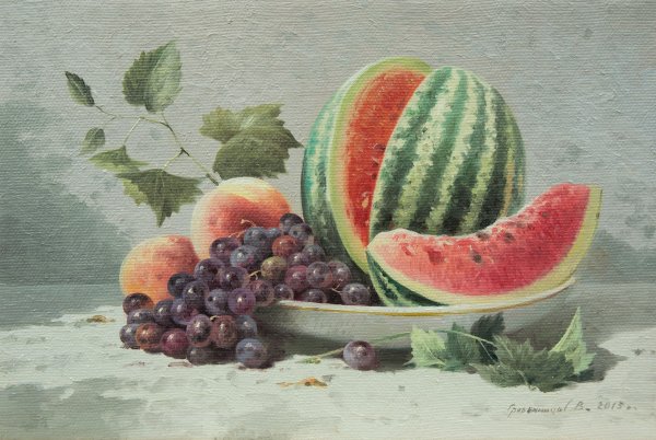 Абашин в. ф. натюрморт с дыней и арбузом. 1914