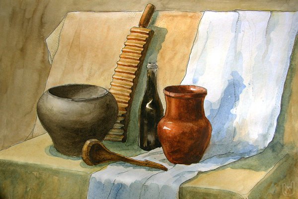 Этюд глиняная Крынка акварелью