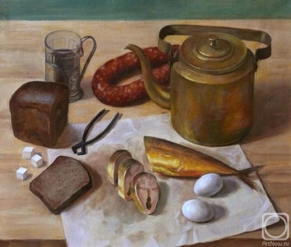 «Натюрморт с хлебом и ветчиной» (Карло маджини, конец XVIII века).