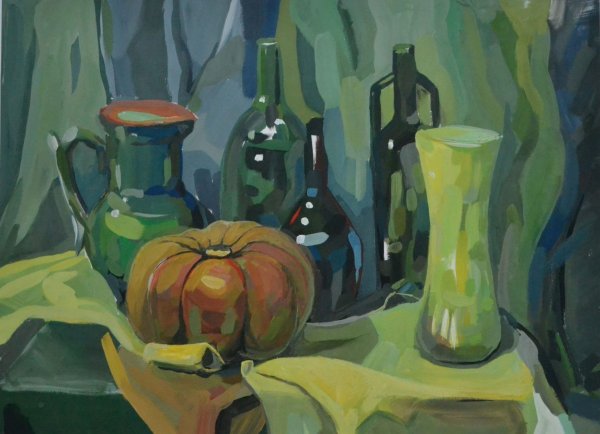 Натюрморт в теплой цветовой гамме гуашь