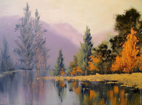 Отражение в воде живопись