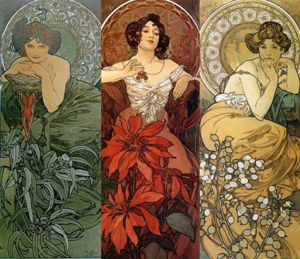 Девушки за столом рисунок в стиле Модерн