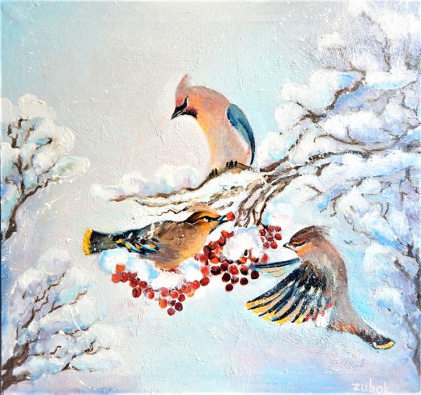 Свиристель маслом на холсте