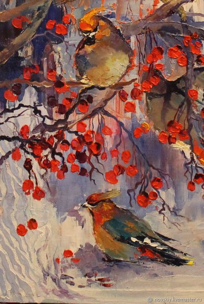 Свиристели живопись гуашь