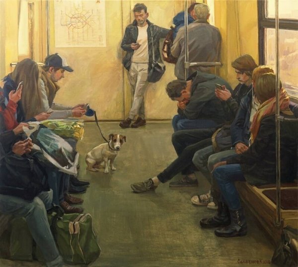 В метро". Картина Дмитрия Жилинского