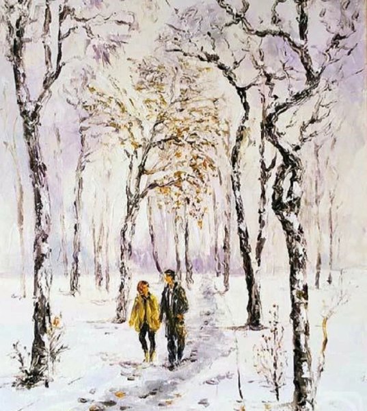 Зимняя аллея живопись