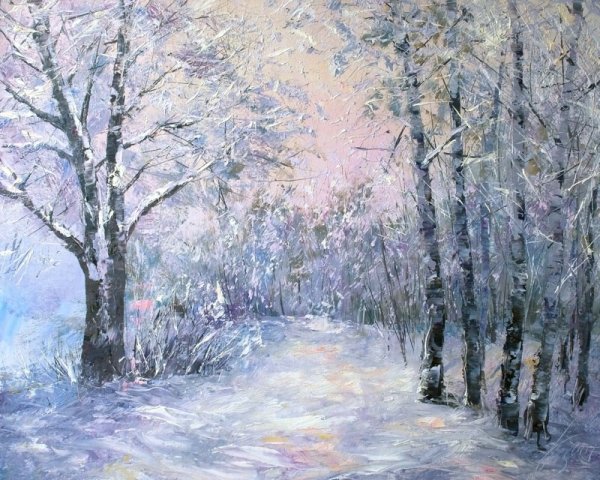 Зима в парке живопись