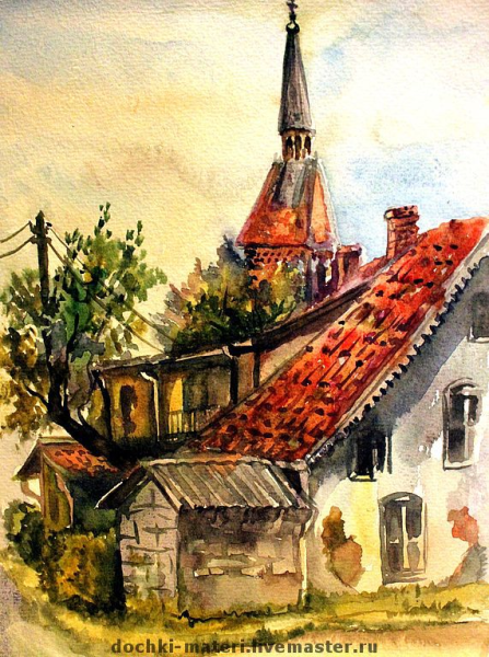 Кафедральный собор Калининград акварель