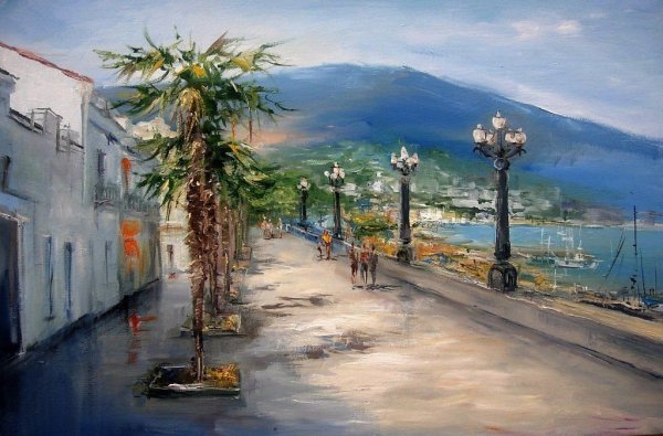 Набережная Ялты акварель