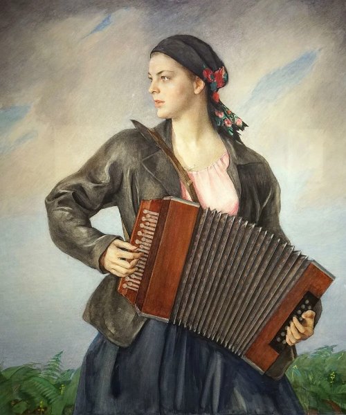 Живопись девушка с аккордеоном