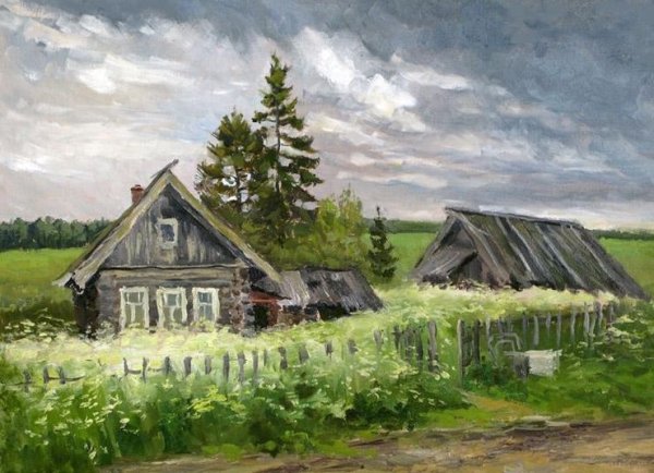 Пейзаж с деревянным домом