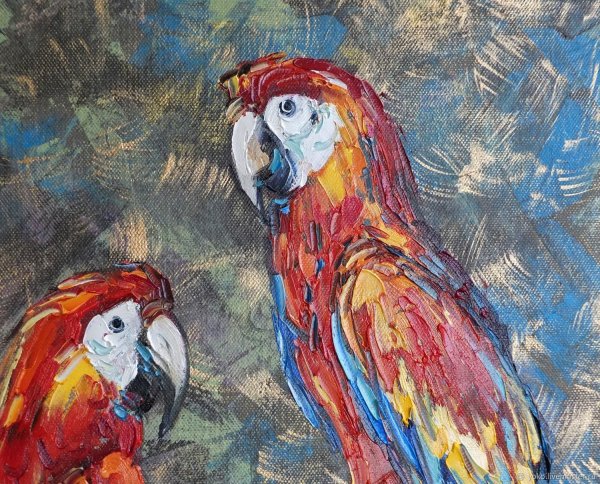 Картина маслом попугайчики