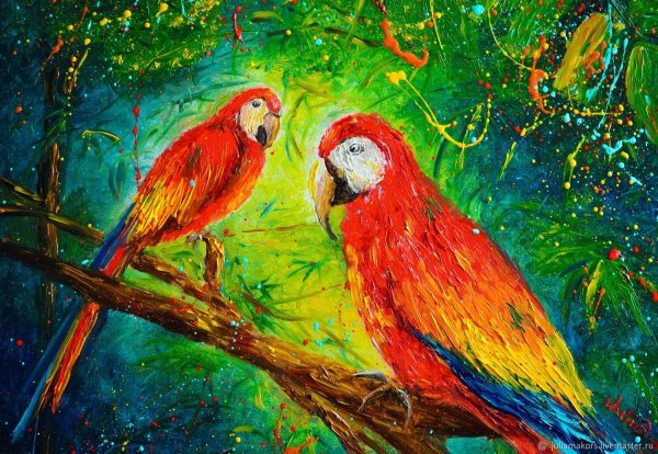 Попугаи неразлучники Какаду живопись