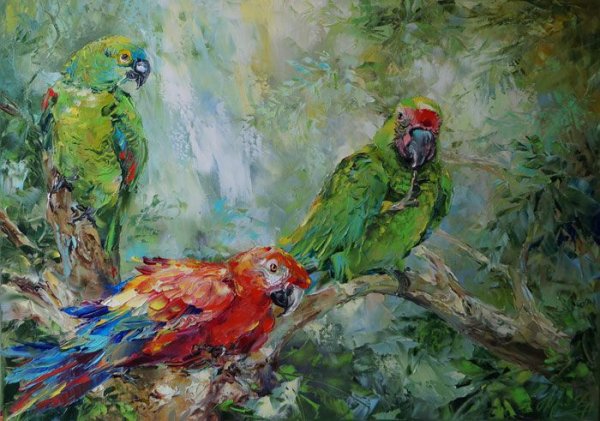 Попугай живопись маслом