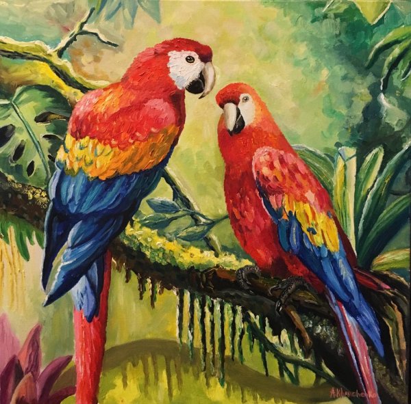 Попугай гуашью