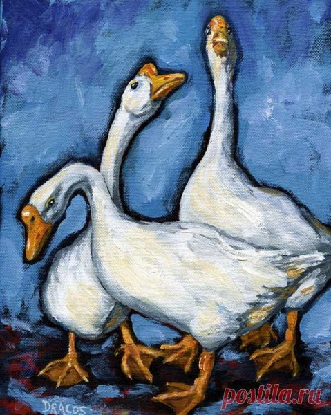 Деревня гуси живопись