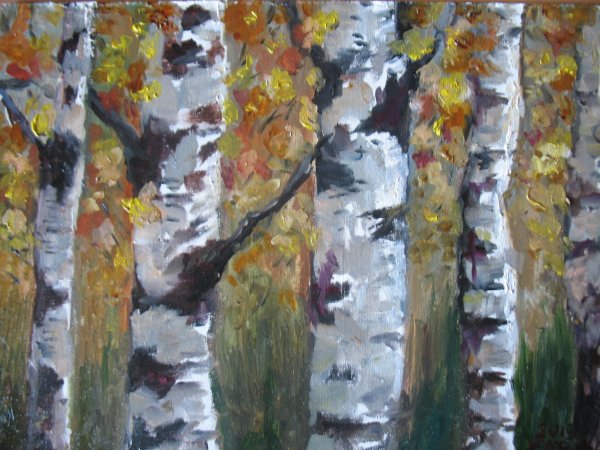 Ствол березы живопись