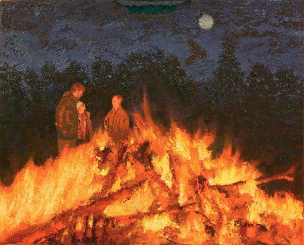 Ночной костер живопись