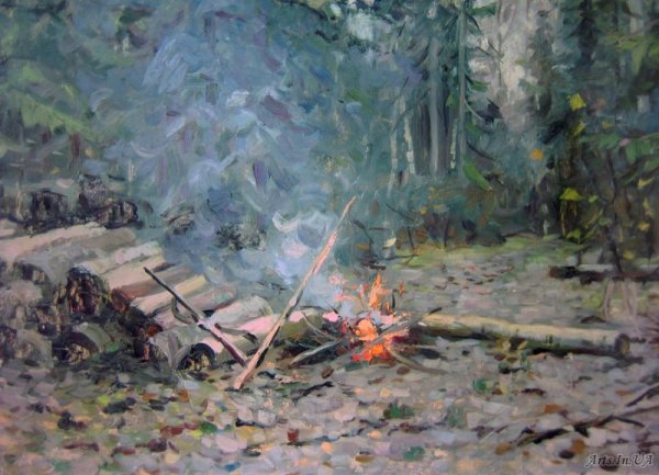 Хныгин Лазарь Алексеевич у костра