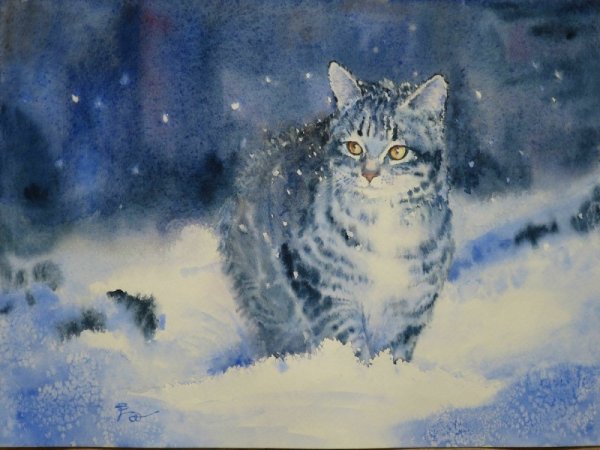 Зимние кошки живопись