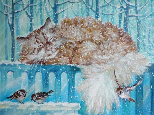 Коты зима художник Кира Панина