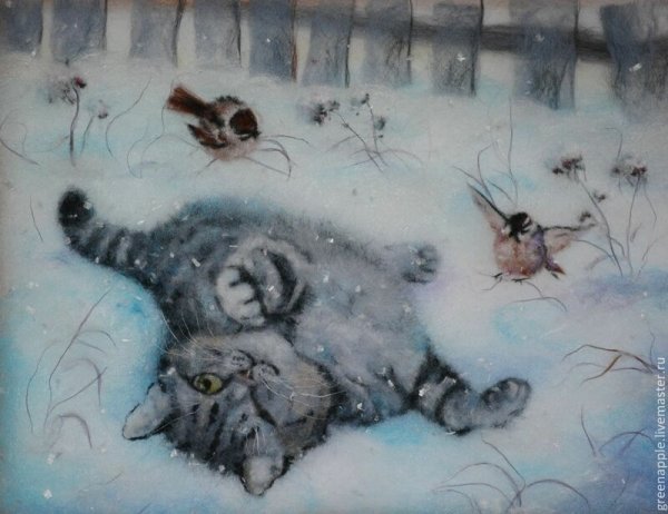 Снежный кот живопись шерстью