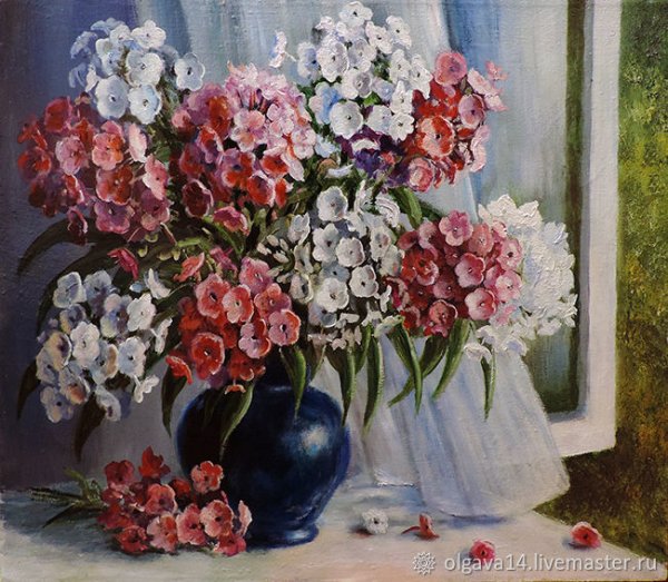Флоксы в саду живопись маслом
