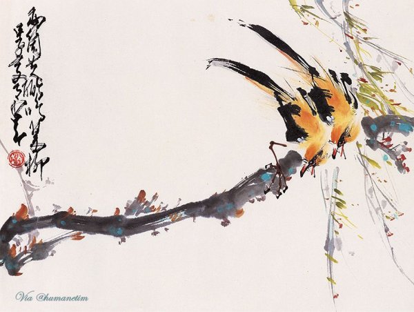 Китайская живопись Сеи птицы