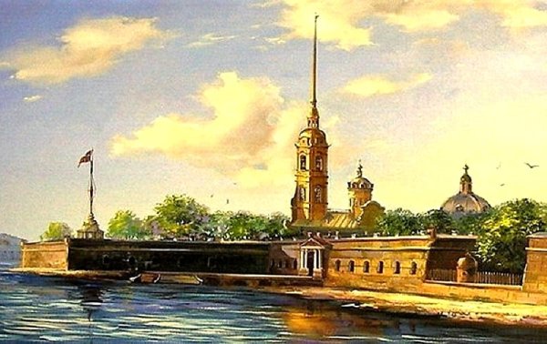 Петербургский художник Нева Петропавловская крепость