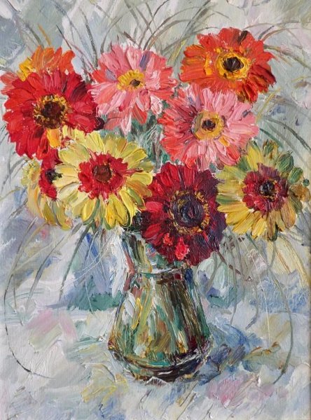 Герберы мастихином