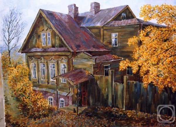 Пейзаж с деревянным домом