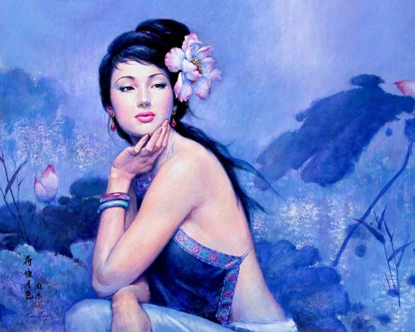Японская живопись девушки