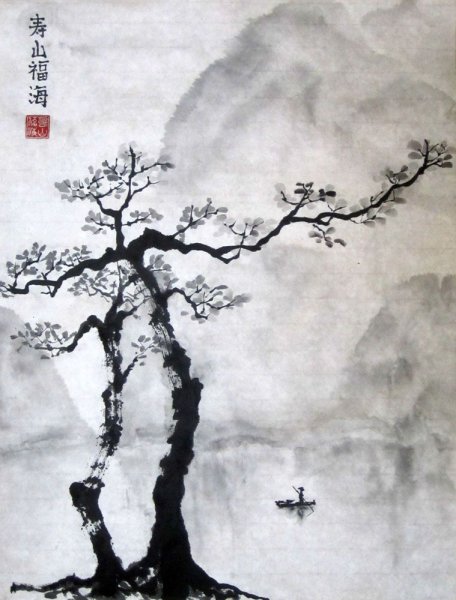 Китайская живопись тушью пагода