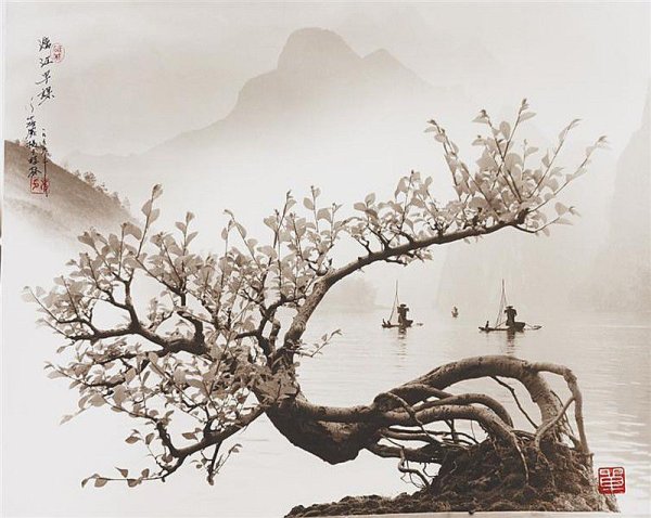 Монохромная Пейзажная китайская живопись