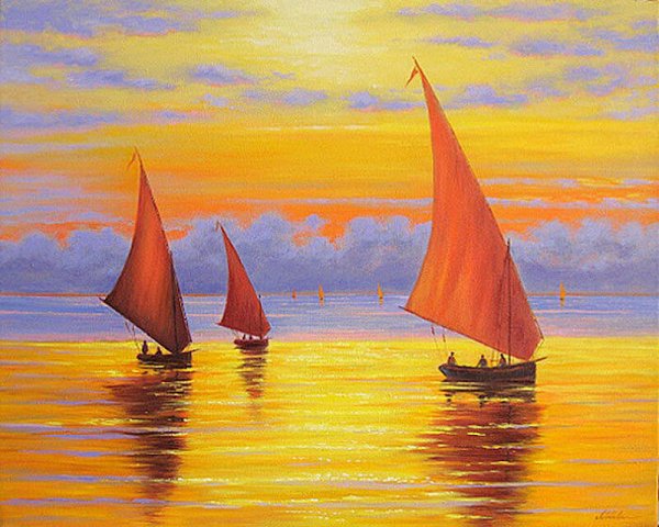 Лодка на закате картина