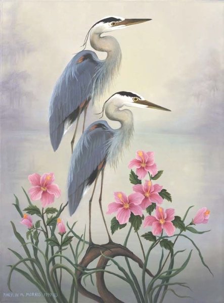 Китайская живопись Журавли и Цапли