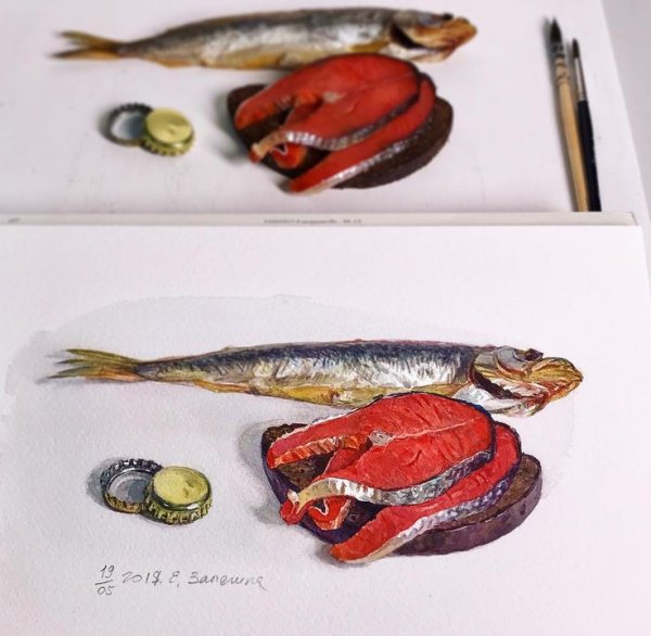 Этюд рыбы акварель