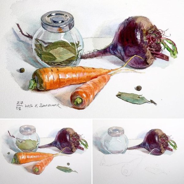 Морковь рисунок акварелью