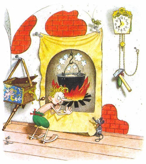 Очаг папы Карло каморка иллюстрации к сказке